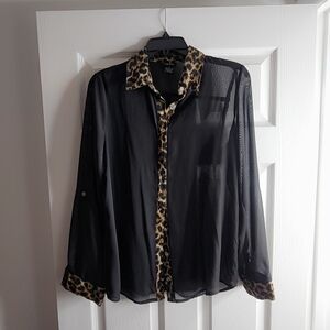 Rue21 Black Sheer Shirt with Leopard Print Accents